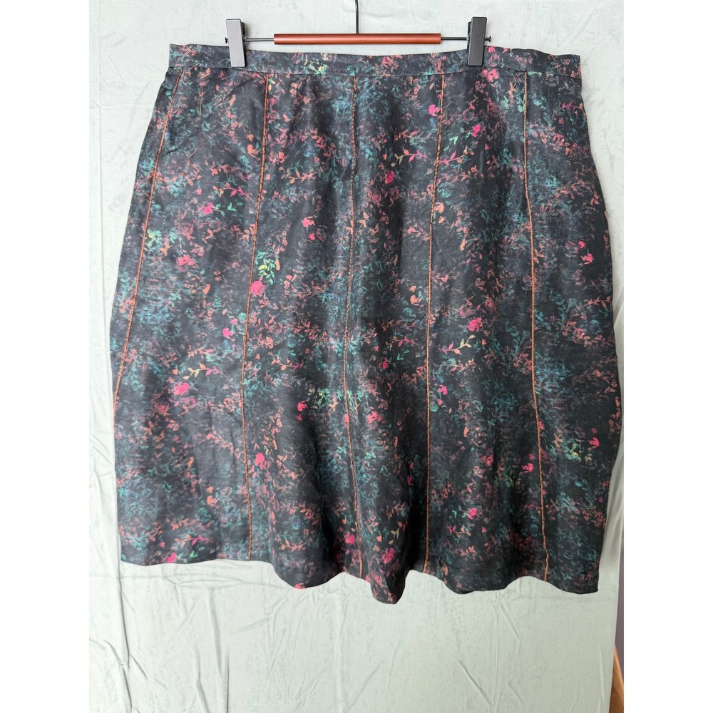 Peruvian Connection Floral Silk Linen Skirt Quiet Luxury Women 18 Dark Academia